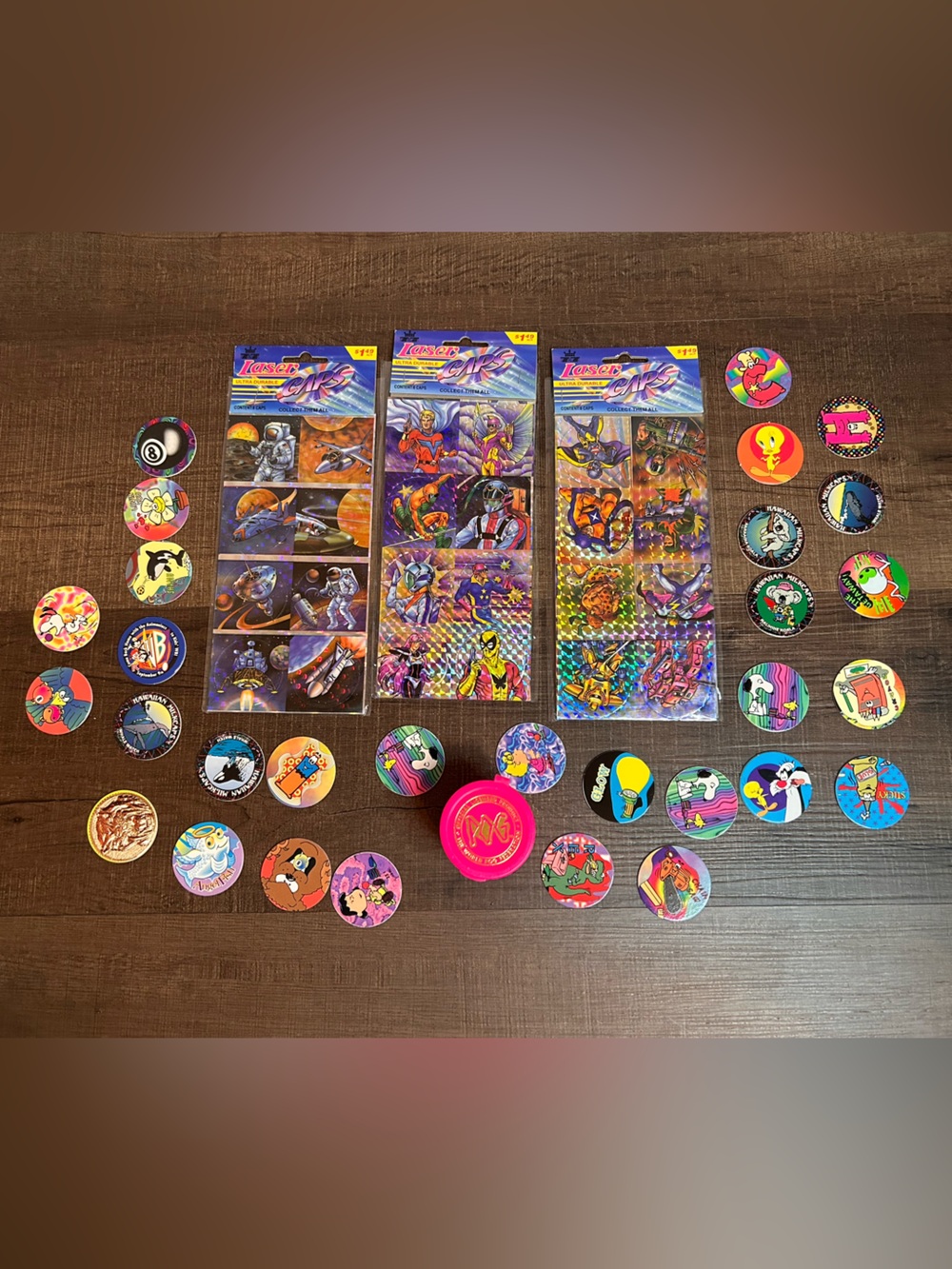 POG Officially Licensed Pink Small Milkcap Container and 54 POGS